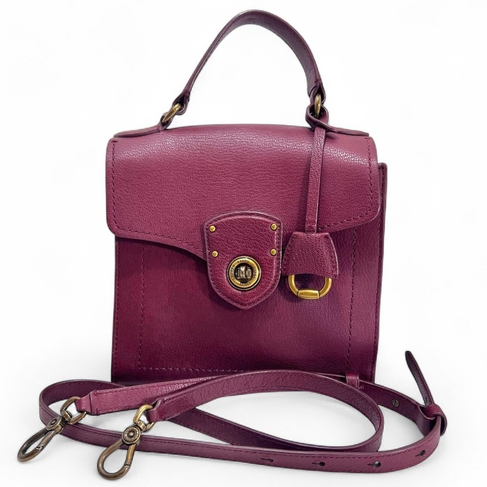 Lauren Ralph Lauren Leather Millbrook Satchel Crossbody Bag Purse in Merlot